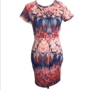 Zara scuba bodycon cherry blossom print dress S